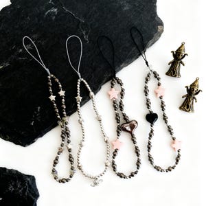 Cute Punk Phone Wrist Lanyard Metallic Beaded Camera Strap Industrial Cyber Goth Y2K Star Mesh Tech Wear Utility Chain Tactical Gift Lanyard