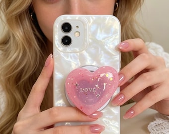Y2K Magsafe Phone Grip Holder Custom Text Love Heart Glitter Resin Magnetic Phone Griptok Kawaii Phone Accessories Aesthetic Gift for Her