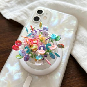 Pop Socket Magnet Y2K Kawaii Phone Grip Magnetic Colorful Sequin Flower Resin Glitter Mag Safe Phone Grip Holder Cute Gift Sparkle Rainbow