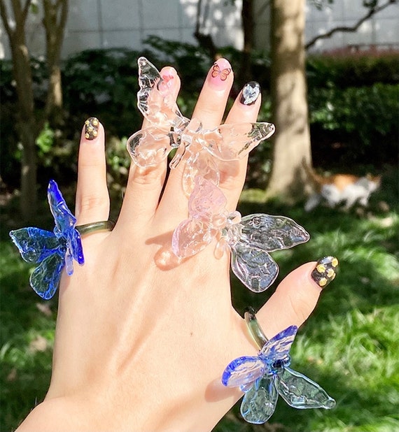 Glass butterfly rings deals