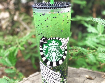 Beetlejuice Starbucks Snowglobe Glitter tumbler