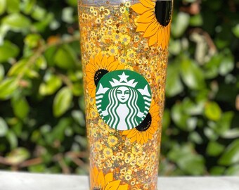 Sunflower Starbucks Snowglobe Glitter Tumbler