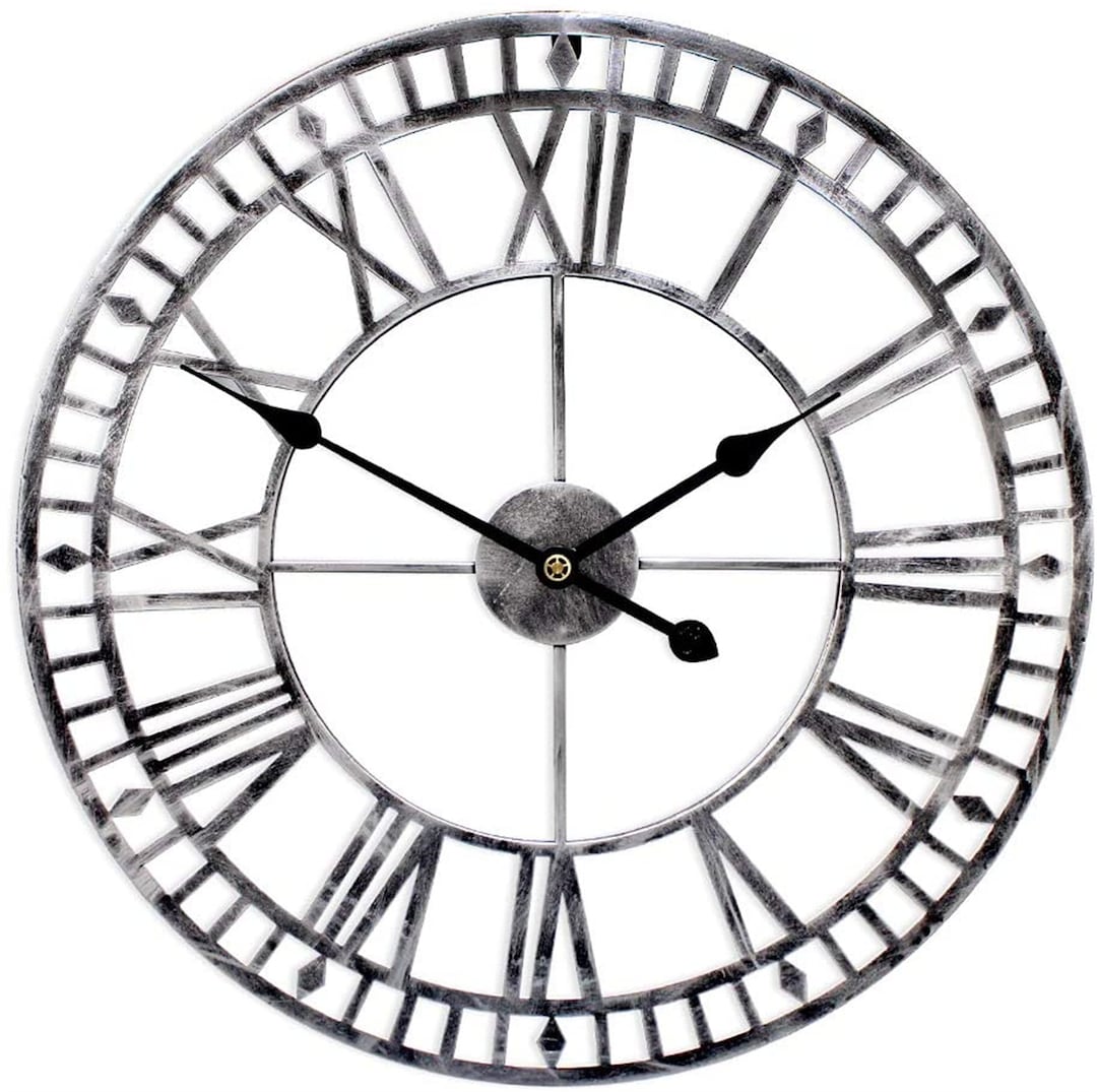 32 Inch Metal Large Wall Clock Decorative,european Retro Clock Roman Numerals, Silent Battery