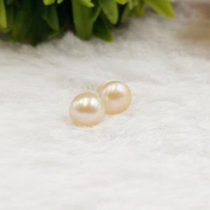 Handmade Fresh Water Pearl Stud Earrings Gold Color, Classic Pearl Studs, Minimalist Style for Wedding, Meeting, Best Gift for Her