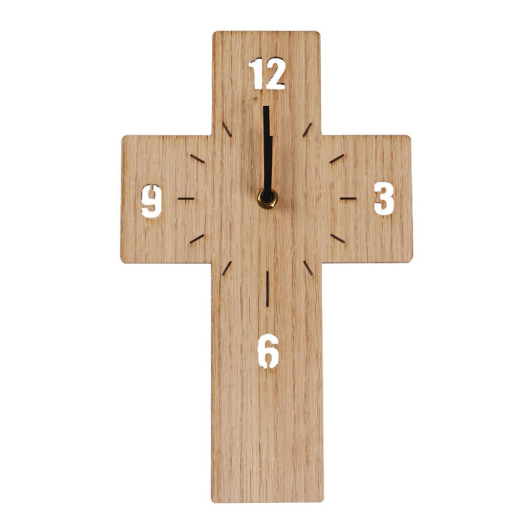Cherish the Time - Wood Cross Clock | Engraved Numbers | Oak, Walnut ...
