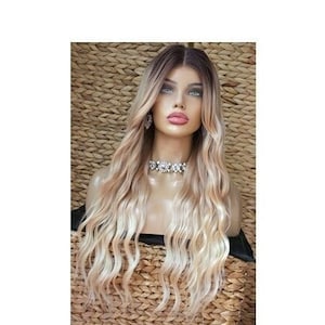 Wig Lace Wig Balayage Ombre wavy long long hair wig blonde light blonde medium blonde medium brown brown synthetic like real hair