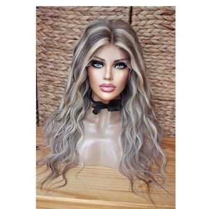 Wig Lace Wig remy human hair 100% blonde golden blonde ash brown dark blonde brown light brown Highlights Balayage streaks long wavy