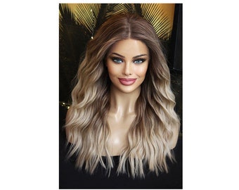 Pruik Kant Pruik Balayage Ombre golvend lang lang haar pruik blond lichtblond medium blond asblond donkerblond platinablond bruin grijs