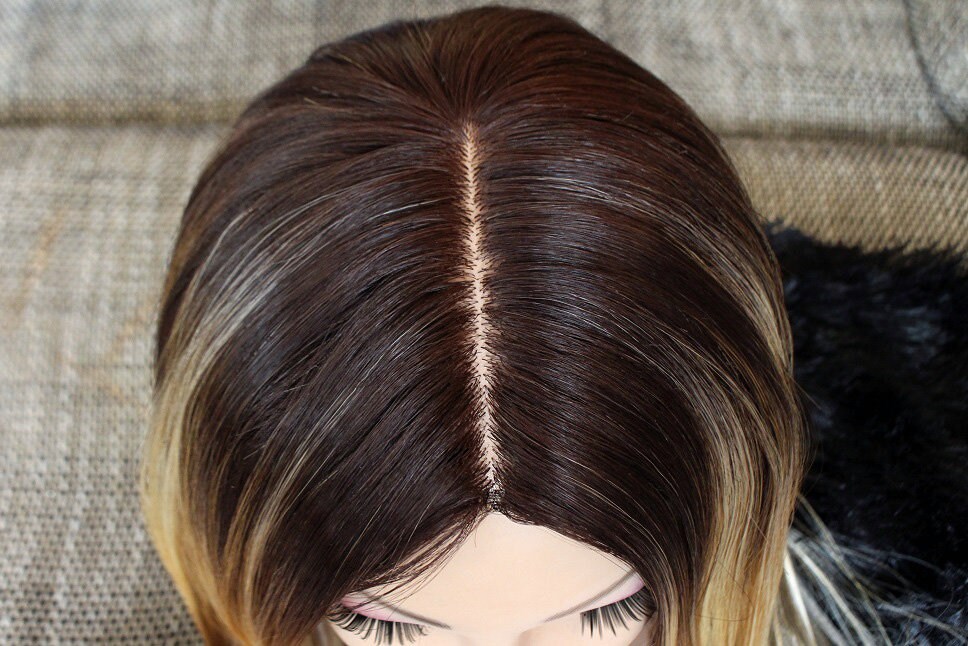 WIG ME UP Damenperücke Lang & Glatt - Ombré Schwarz-Braun, 70 Cm, Atmungsaktiv, Bis 60 Cm Kopfumfang