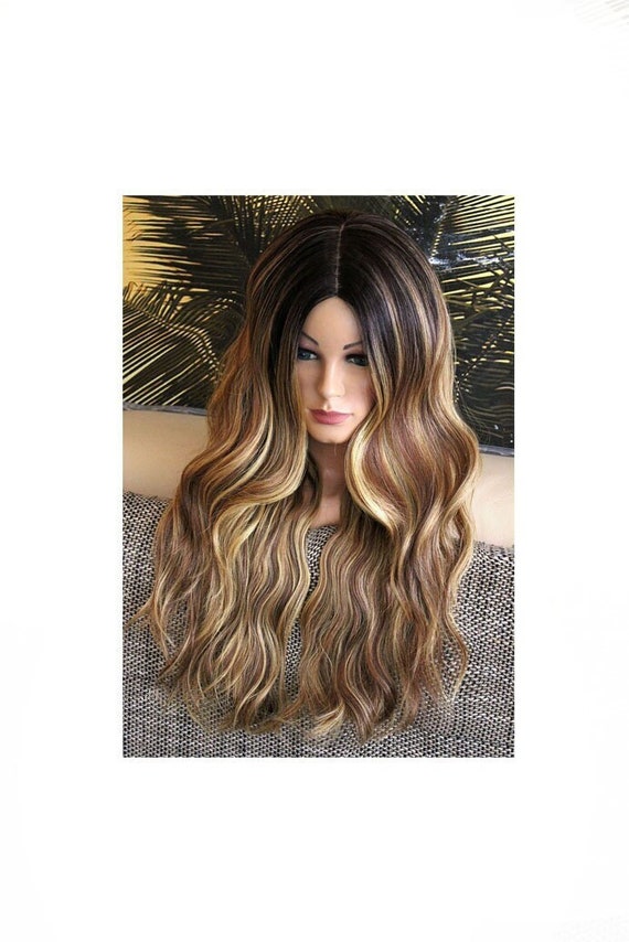 Wig Lace Wig Balayage Ombre Wavy Long Blonde Medium Blonde  display picture 2