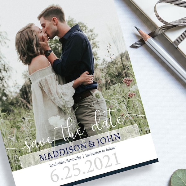 Printed Save the Date, engagement photo, announcement custom color, affordable wedding date, card-envelope, elegant wedding, unsave the date