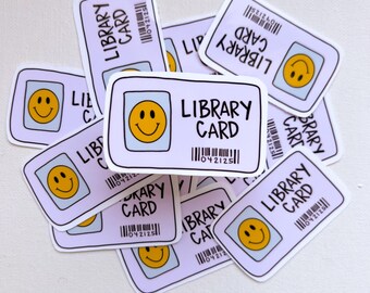Adesivo libresco con faccina sorridente della tessera della biblioteca