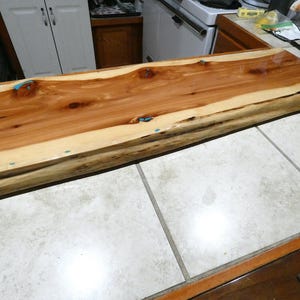 Rd Cedar Wood Coffee Table Top or Shelf With Turquoise Inlay