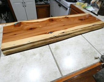 Red Cedar Wood Coffee Table Top or Shelf With Turquoise Inlay