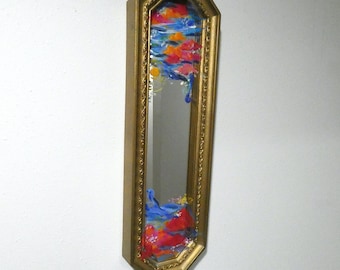Vintage 1960's Mirror With Painted Floral Design by Carmen