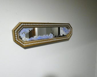 Vintage 1960's Painted Mirror With Pearls Design by Carmen