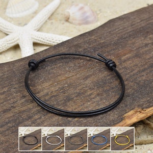 Bracelet anklet ROBBY | Leather | 1.5 mm | Surfer | Sliding knot | 01