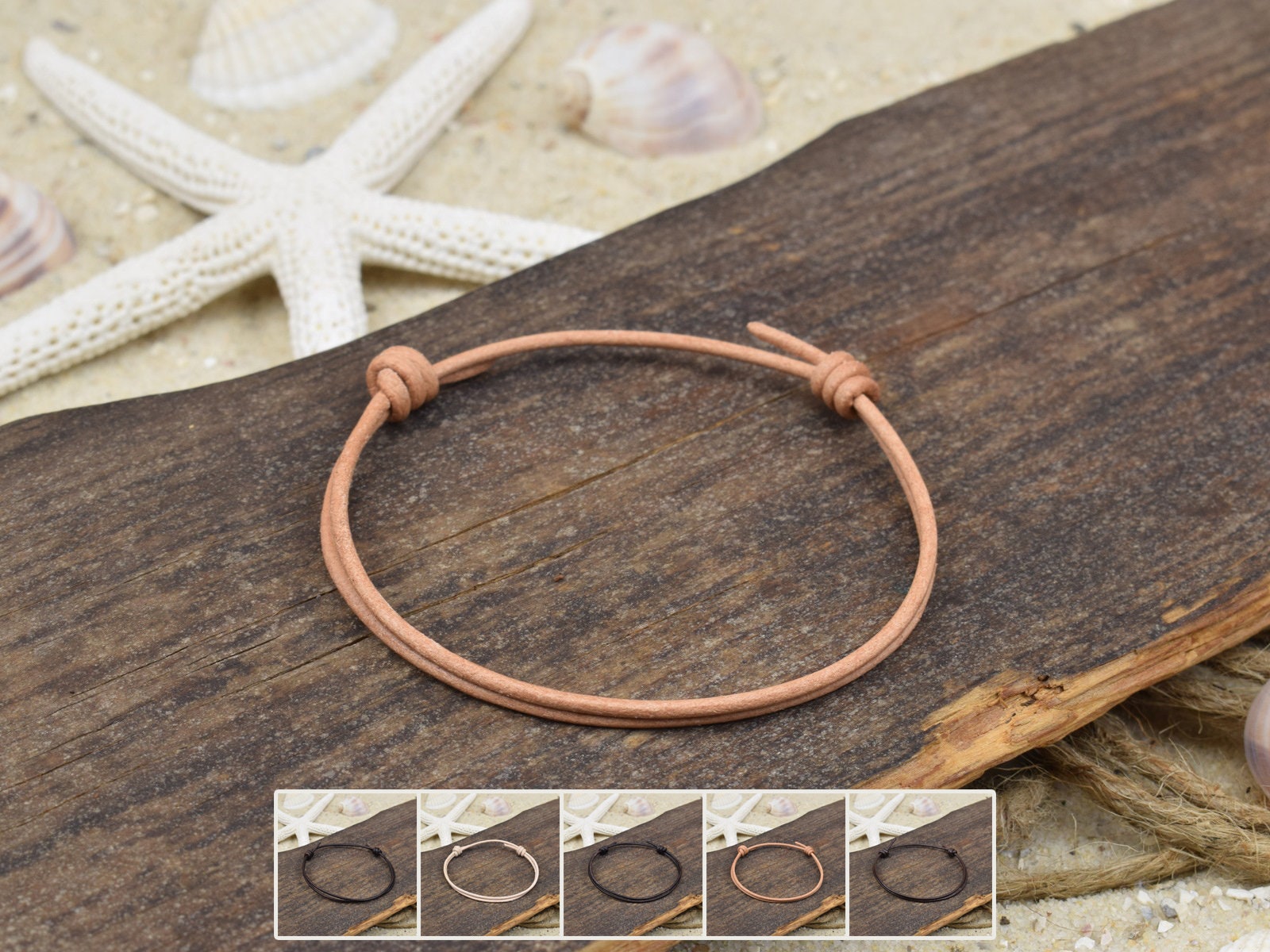 Bracelet Anklet ROBBY | Leather | 1.5 mm | Surfer | Sliding Knot | 03