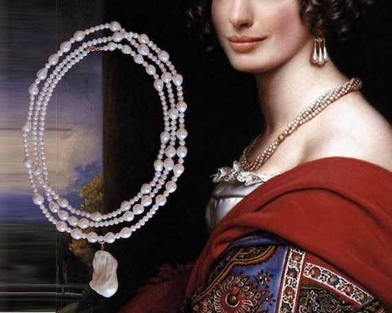 Inspired by Baroque Jewelry Natural Baroque Peals Two Ways Wearing Necklace With Pendant Long Sweater Decor Wedding Gift Etsy