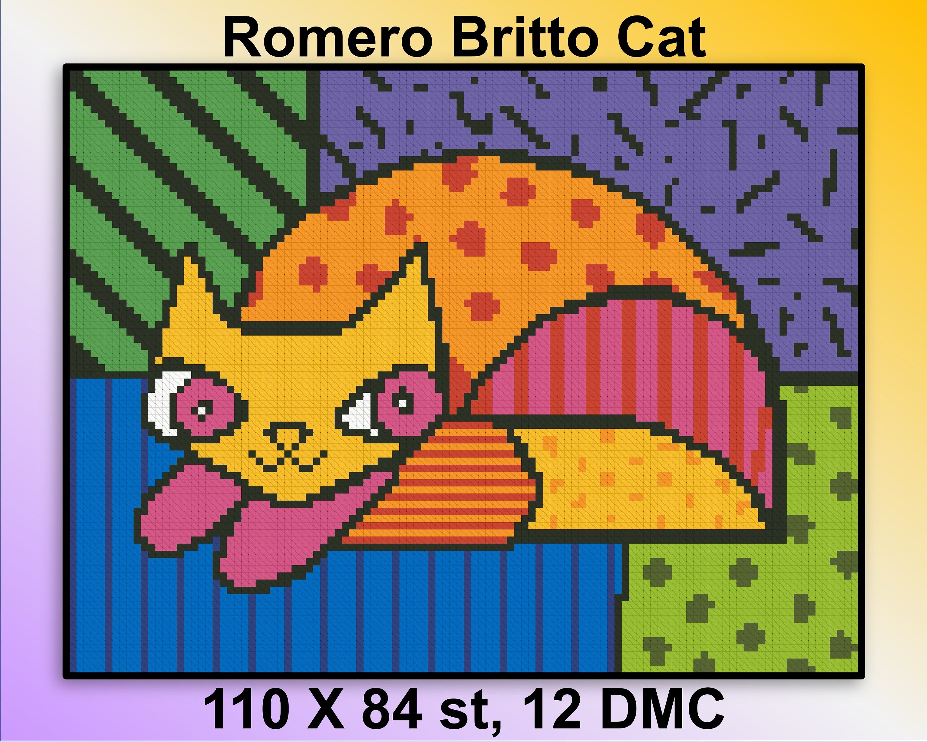Romero Britto Cat Modern art cross stitch pattern. Cross Etsy