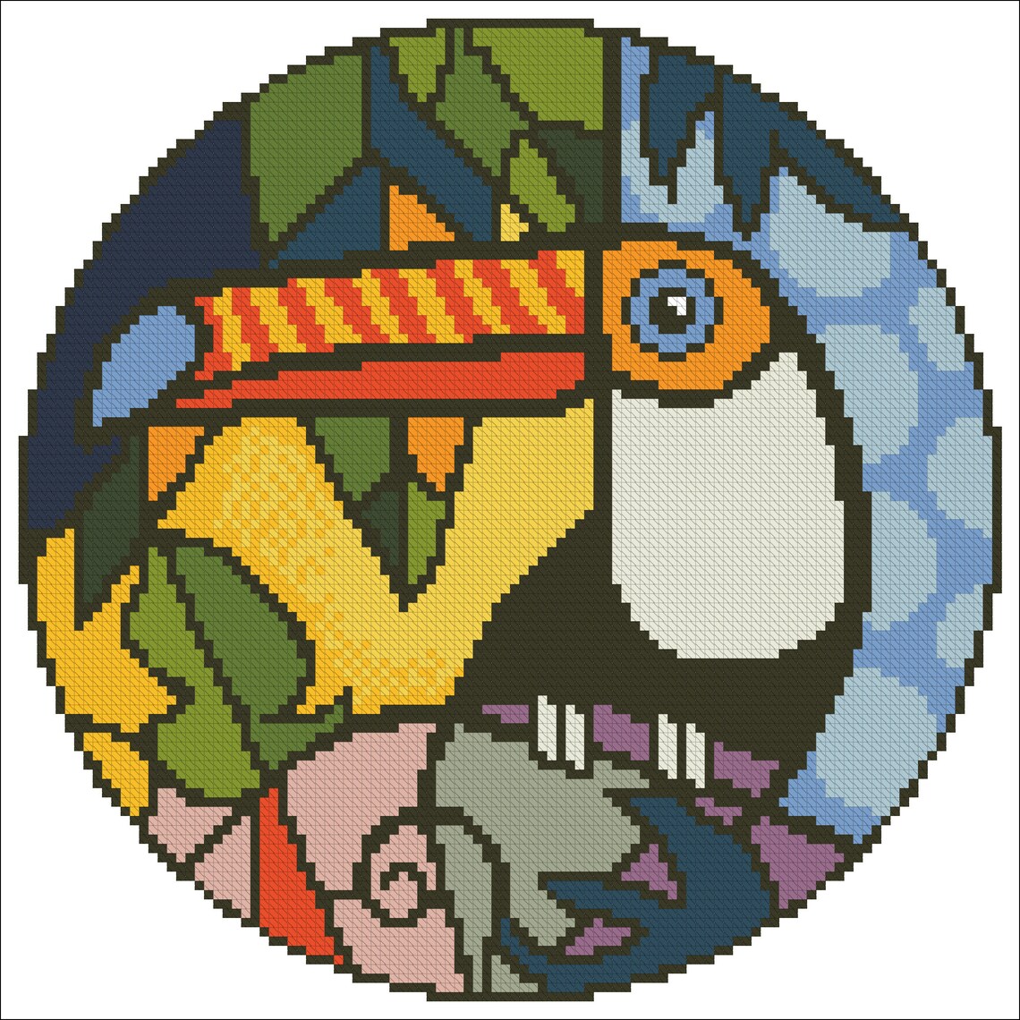 Tucan Mosaic Cross Stitch Pattern. Cross Stitch Chart. Etsy