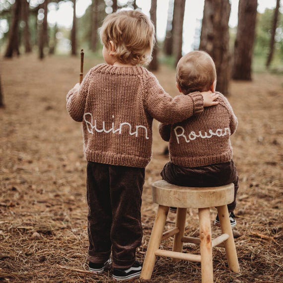 Personalised Knitted Cardigan - Handmade with Embroidered Name - New Baby Gift - Newborn to 3 years