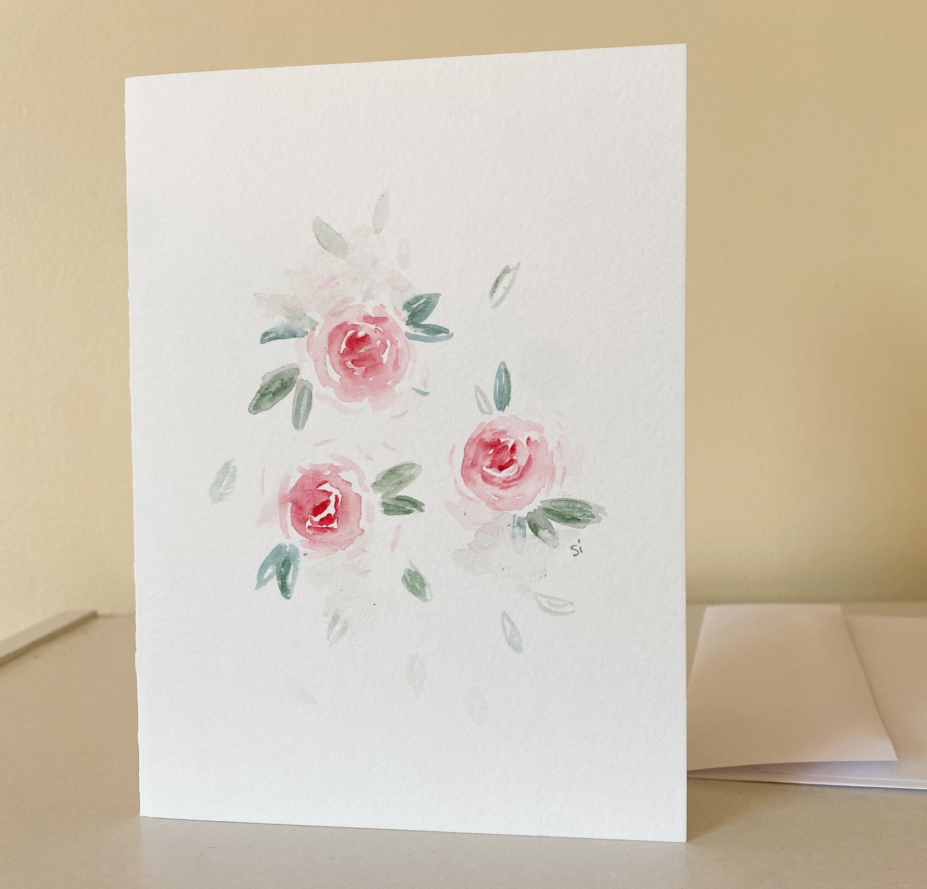 Hand Painted Floral Greeting Card Rose Design Wedding Etsy