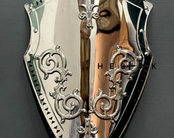 Medieval Knight Stainless Steel Shield: Handcrafted Templar Wall Decor (30x18 Inches)