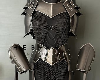 Lady Knight Steel Full Armor Set With Chainmail/Women&#39;s Metal Armor Costume/Fantasy Female Armor Suit/Cosplay Armor/Larp Armor/Gift For Her