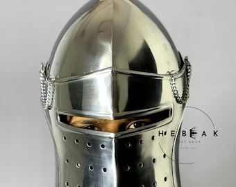 Handmade Steel Crusader Helm - Medieval Knight LARP Cosplay