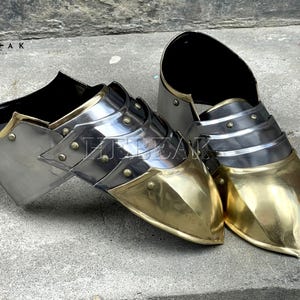 Medieval Knight’s Steel and Brass Sabatons – Handcrafted Foot Armor for Protection - Knight&#39;s Sabatons - Handmade Steel Sabatons Wearable