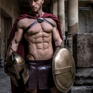 Medieval Epic 300 Spartan Warrior Costume - Helmet,Shield,Arm Bracer,Leg Guard - Fully Wearable Knight Halloween Cosplay & Roleplay Set