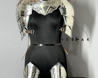 Handcrafted Women's Steel Knight Armor: Pauldrons, Gorget, Bracers