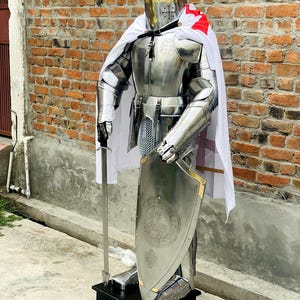 Steel Templar Knight Full Body Armor Suit: Wearable Medieval Crusader Costume image 12