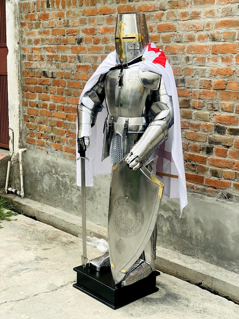 Steel Templar Knight Full Body Armor Suit: Wearable Medieval Crusader Costume image 12