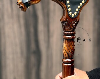 手作りの木製ステッキ：馬の頭のハンドル、スタイリッシュな杖 - Etsy 日本