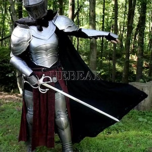 Lady Warrior Full Armor Suit with Black Cloak: Medieval Knight Cosplay