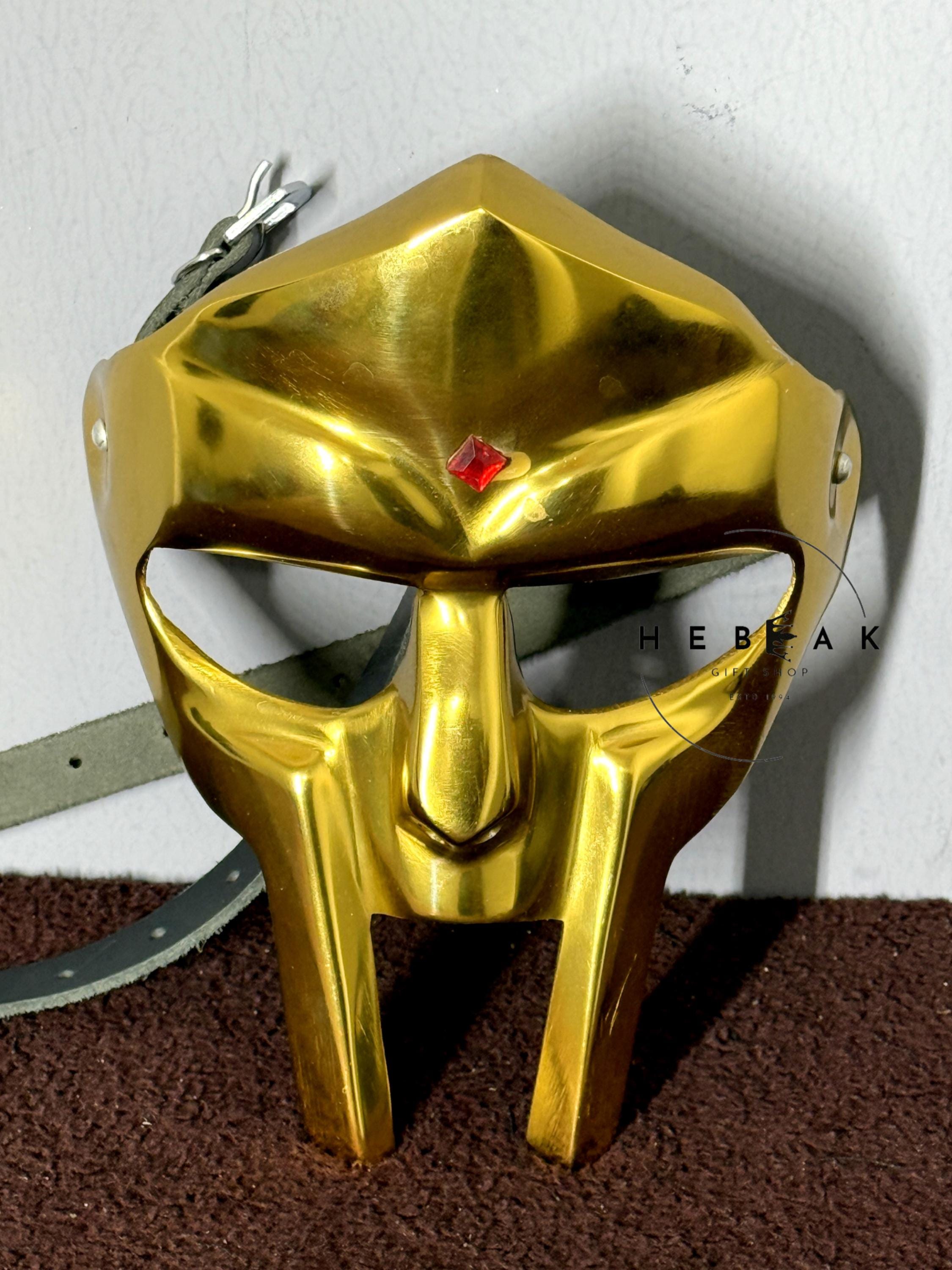 Gold MF Doom Mask: Metal Villain Gladiator Mask, Cosplay Prop