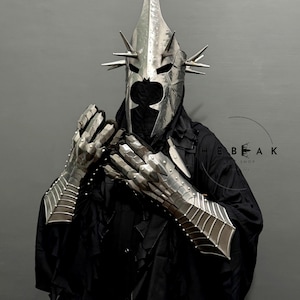Ring Wraith Costume Nazgul Full Costume/Grim Reaper Long Cape Ring Wraith Costume/Silver Nazgul Helmet/Gauntlets/Perfect Halloween Costumes