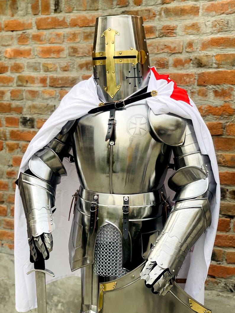 Steel Templar Knight Full Body Armor Suit: Wearable Medieval Crusader Costume image 11