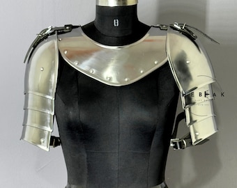Female Knight Armor: Steel Gorget & Pouldrons - Cosplay SCA LARP Costume