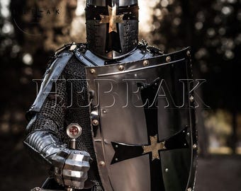 Medieval Crusader Knight Full Armor Suit: Steel Templar Cosplay with Chainmail