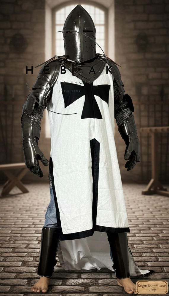Medieval Black Templar Knight Armor Set: 18 Gauge Steel, LARP Cosplay Costume