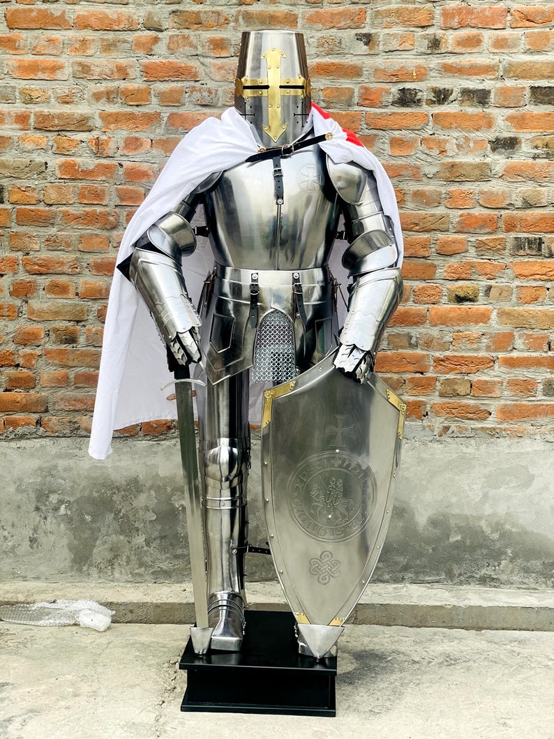 Steel Templar Knight Full Body Armor Suit: Wearable Medieval Crusader Costume image 1