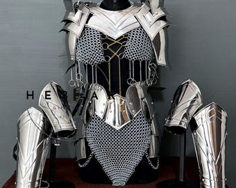Epic Shiny Female Knight Full Armor Set/Renaissance Faire Knight Armor/Lady Chainmail Cosplay Armor Set/Bold Armor/Larp Armor/Gift For Her