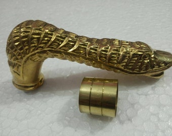 Vintage Solid Brass Heavy Snake Handle walking stick cane Brown Wood Best Gift 