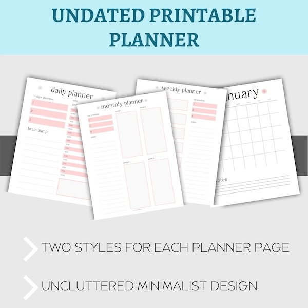 Undated planner printable - undated weekly planner - undated daily planner - day planner printable - 2020 2021 calendar template