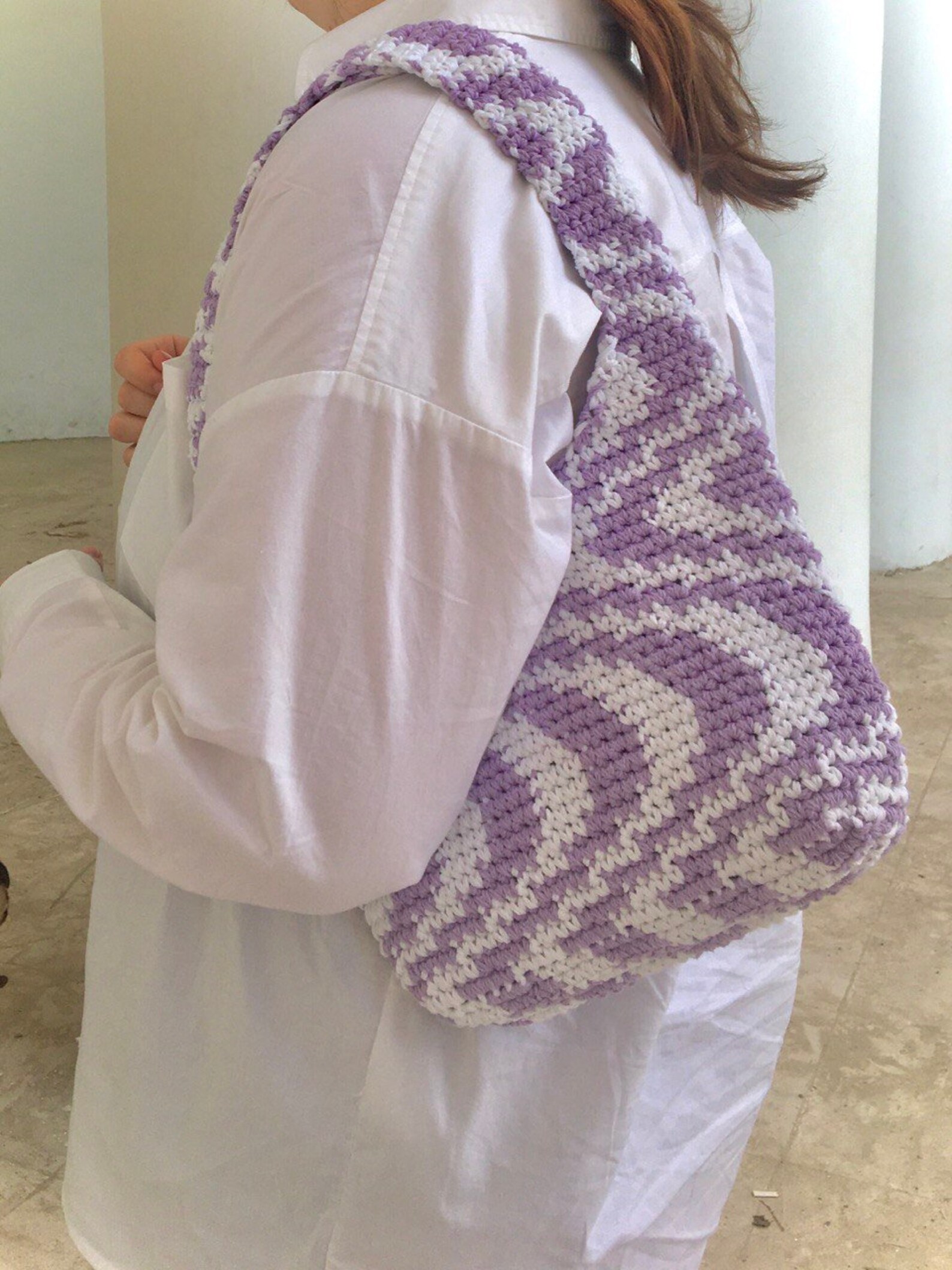 Hand crochet cotton wavy psychedelic tote bag in y2k style Etsy