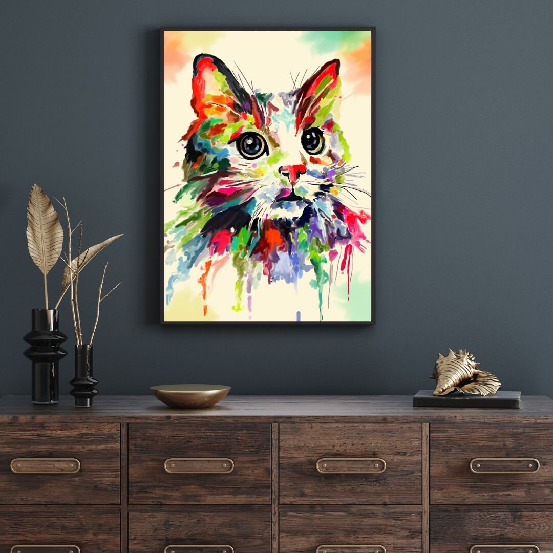 Colorful Cat Portrait Wall Art - Etsy