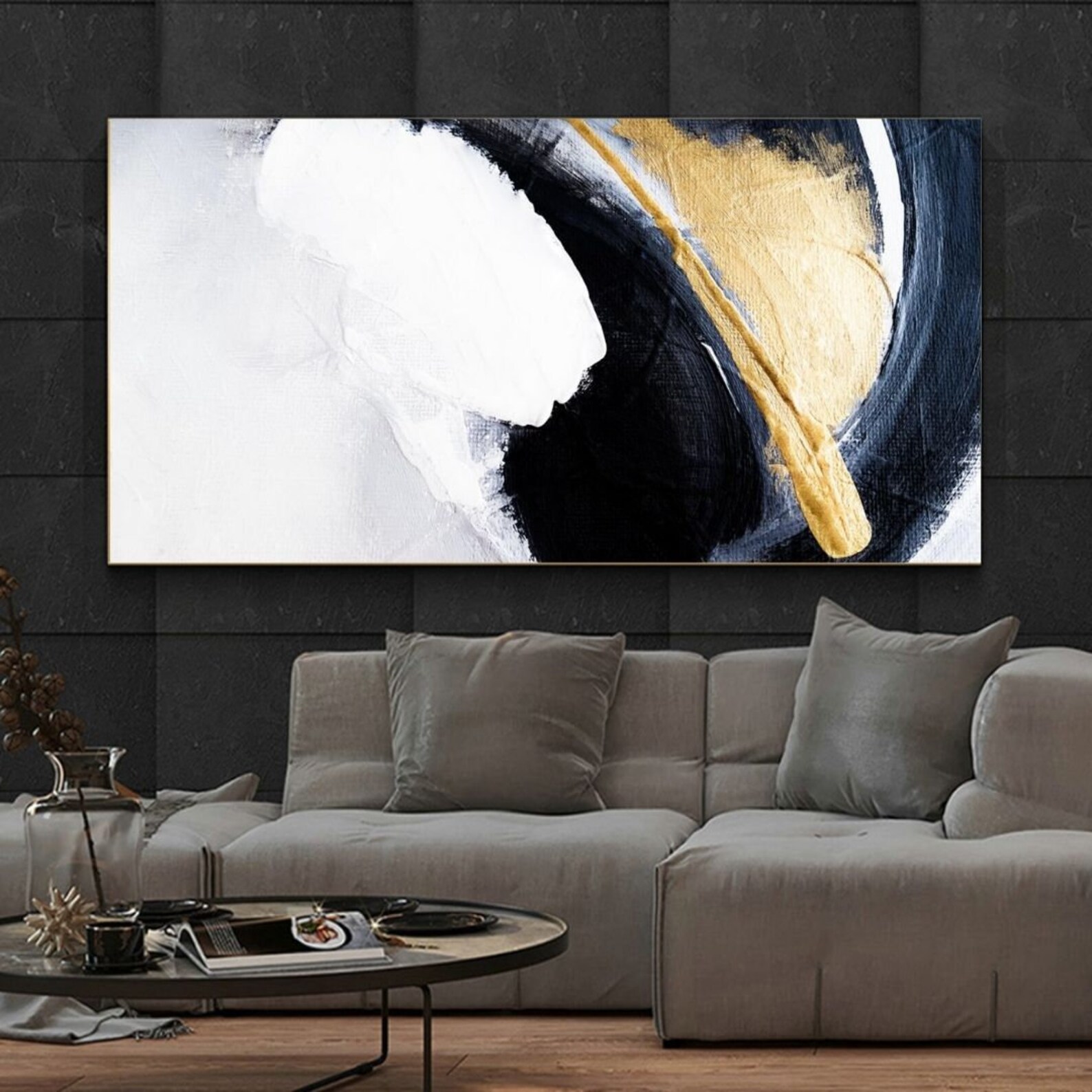 Black White and Gold Abstract Art Etsy